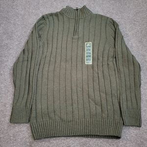 Outdoor Life Pullover Sweater Mens L Green Quarter Zip Fitted Long Sleeve New